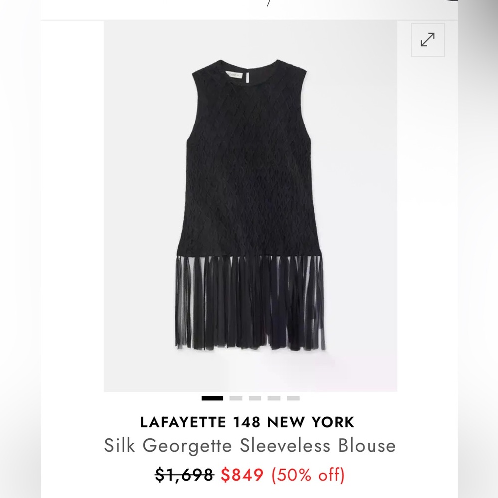 Lafayette 148 smocked silk blouse sleeveless size medium